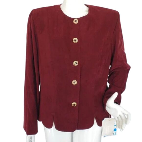 new LESLIE FAY Skirt Suit, 14/16, 2 piece, Jacket & Skirt, Burgundy, washable - Picture 4 of 16